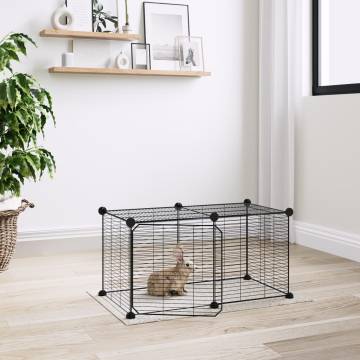 8-Panel Black Pet Cage with Door - 35x35 cm Steel