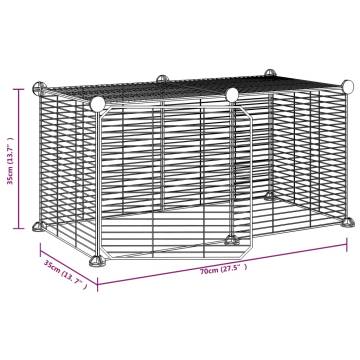 8-Panel Black Pet Cage with Door - 35x35 cm Steel