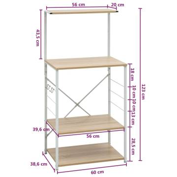 Microwave Cabinet White and Oak - 4-Tier Storage Solution