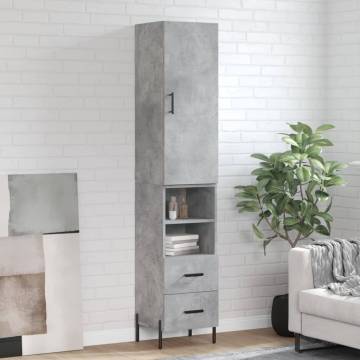 Stylish Highboard Concrete Grey - 34.5x34x180 cm