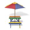 Kids' Picnic Table with Benches & Parasol - Multicolour Wood