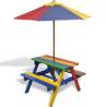 Kids' Picnic Table with Benches & Parasol - Multicolour Wood