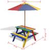 Kids' Picnic Table with Benches & Parasol - Multicolour Wood