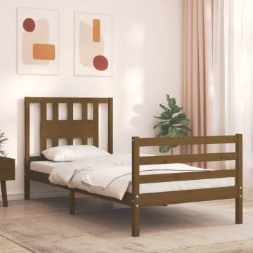 Honey Brown Bed Frame with Headboard - Solid Wood 90x200 cm