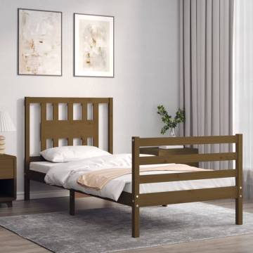 Honey Brown Bed Frame with Headboard - Solid Wood 90x200 cm