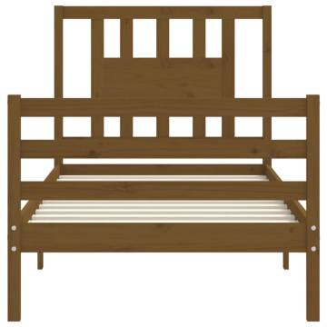 Honey Brown Bed Frame with Headboard - Solid Wood 90x200 cm