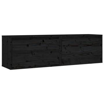 Wall Cabinets 2 pcs Black | Solid Pinewood | Hipomarket UK