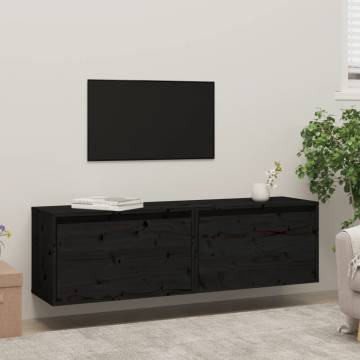 Wall Cabinets 2 pcs Black | Solid Pinewood | Hipomarket UK