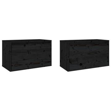 Wall Cabinets 2 pcs Black | Solid Pinewood | Hipomarket UK