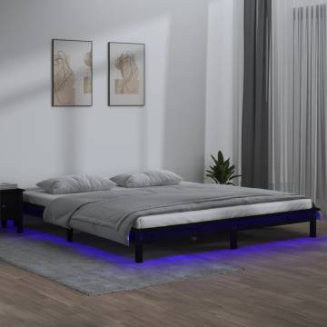 LED Bed Frame Black 160x200 cm - Solid Pine Wood Design