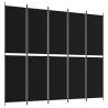 5-Panel Room Divider Black 250x220 cm Fabric | Hipomarket UK