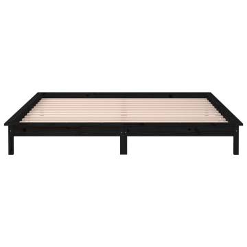 LED Bed Frame Black 160x200 cm - Solid Pine Wood Design