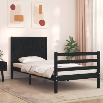 Black Solid Wood Bed Frame with Headboard - 90x200 cm