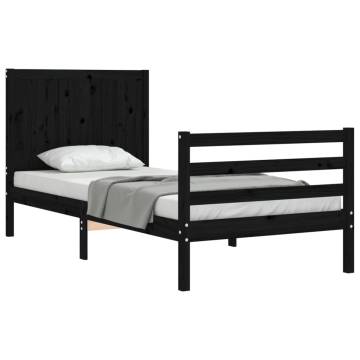 Black Solid Wood Bed Frame with Headboard - 90x200 cm