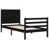 Black Solid Wood Bed Frame with Headboard - 90x200 cm