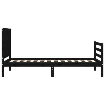 Black Solid Wood Bed Frame with Headboard - 90x200 cm