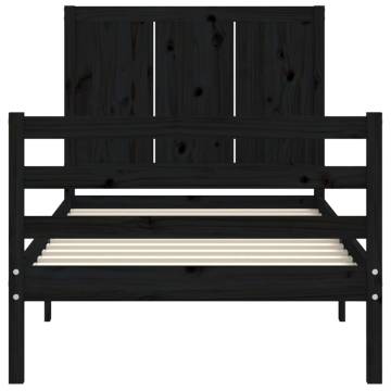 Black Solid Wood Bed Frame with Headboard - 90x200 cm