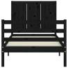 Black Solid Wood Bed Frame with Headboard - 90x200 cm