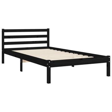 Black Solid Wood Bed Frame with Headboard - 90x200 cm