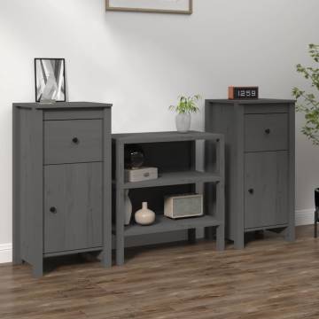 Elegant Grey Sideboards – 2 pcs Solid Pine Wood | Hipomarket