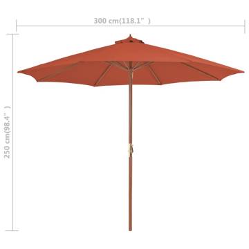 Outdoor Parasol with Wooden Pole 300 cm - Terracotta