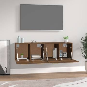 Brown Oak Wall Cabinets - 2 pcs, Stylish & Practical Storage