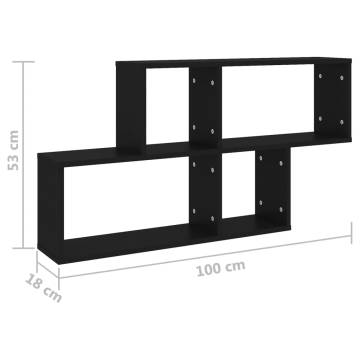 Black Engineered Wood Wall Shelf - 100x18x53 cm