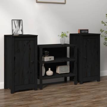 Black Solid Wood Pine Sideboards - 2 pcs - 40x35x80 cm