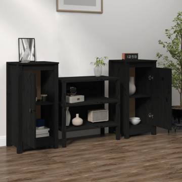 Black Solid Wood Pine Sideboards - 2 pcs - 40x35x80 cm