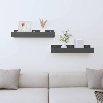 Stylish Grey Wall Shelves - 2 pcs Solid Wood Pine | HipoMarket