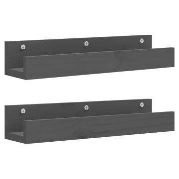 Stylish Grey Wall Shelves - 2 pcs Solid Wood Pine | HipoMarket