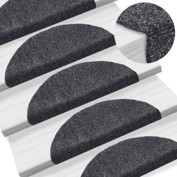 15pcs Self-Adhesive Dark Grey Stair Mats - Slip-Resistant & Washable