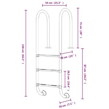 Durable 304 Stainless Steel Pool Ladder - 54x38x158 cm