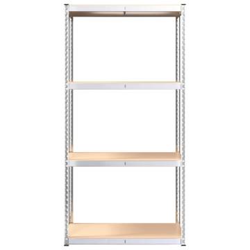 4-Layer Shelves - 3 pcs Silver Steel & Engineered Wood Storage