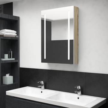 LED Bathroom Mirror Cabinet - White & Oak 50x13x70 cm