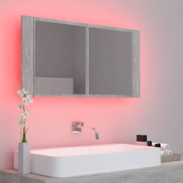 LED Bathroom Mirror Cabinet - Concrete Grey 90x12x45 cm