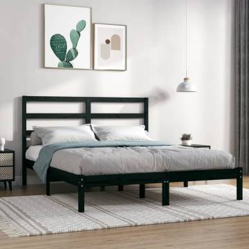 Black Solid Wood Bed Frame 150x200 cm King Size - HipoMarket