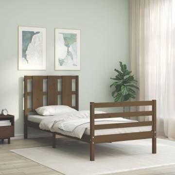 Honey Brown Bed Frame with Headboard 90x200 cm - Solid Wood