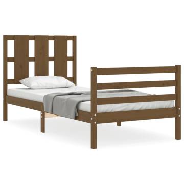 Honey Brown Bed Frame with Headboard 90x200 cm - Solid Wood