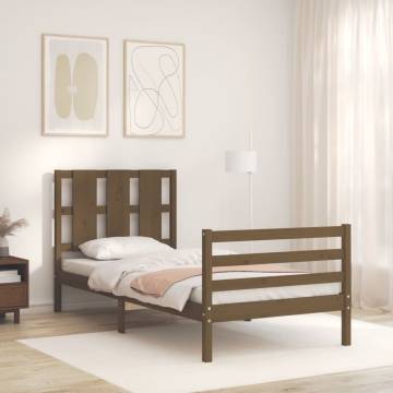 Honey Brown Bed Frame with Headboard 90x200 cm - Solid Wood