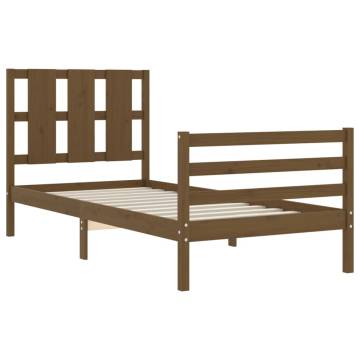 Honey Brown Bed Frame with Headboard 90x200 cm - Solid Wood