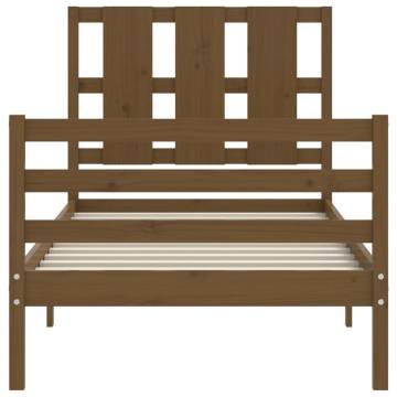 Honey Brown Bed Frame with Headboard 90x200 cm - Solid Wood