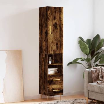 Elegant Smoked Oak Highboard - 34.5x34x180 cm | Hipomarket