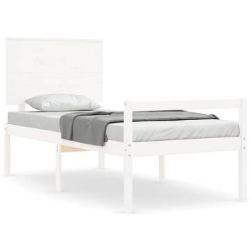 White Single Bed Frame with Headboard - Solid Wood | Hipo Market