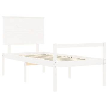 White Single Bed Frame with Headboard - Solid Wood | Hipo Market