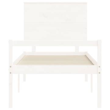 White Single Bed Frame with Headboard - Solid Wood | Hipo Market