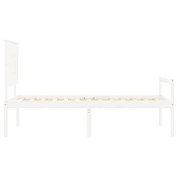 White Single Bed Frame with Headboard - Solid Wood | Hipo Market