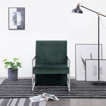 Dark Green Velvet Armchair with Chrome Feet | Hipomarket