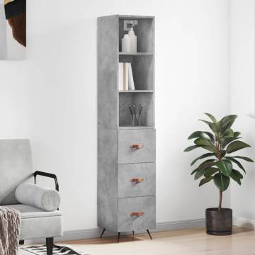 Stylish Concrete Grey Highboard - 34.5x34x180 cm