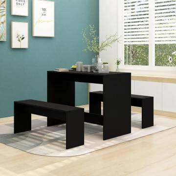 3 Piece Black Engineered Wood Dining Set - Modern Design